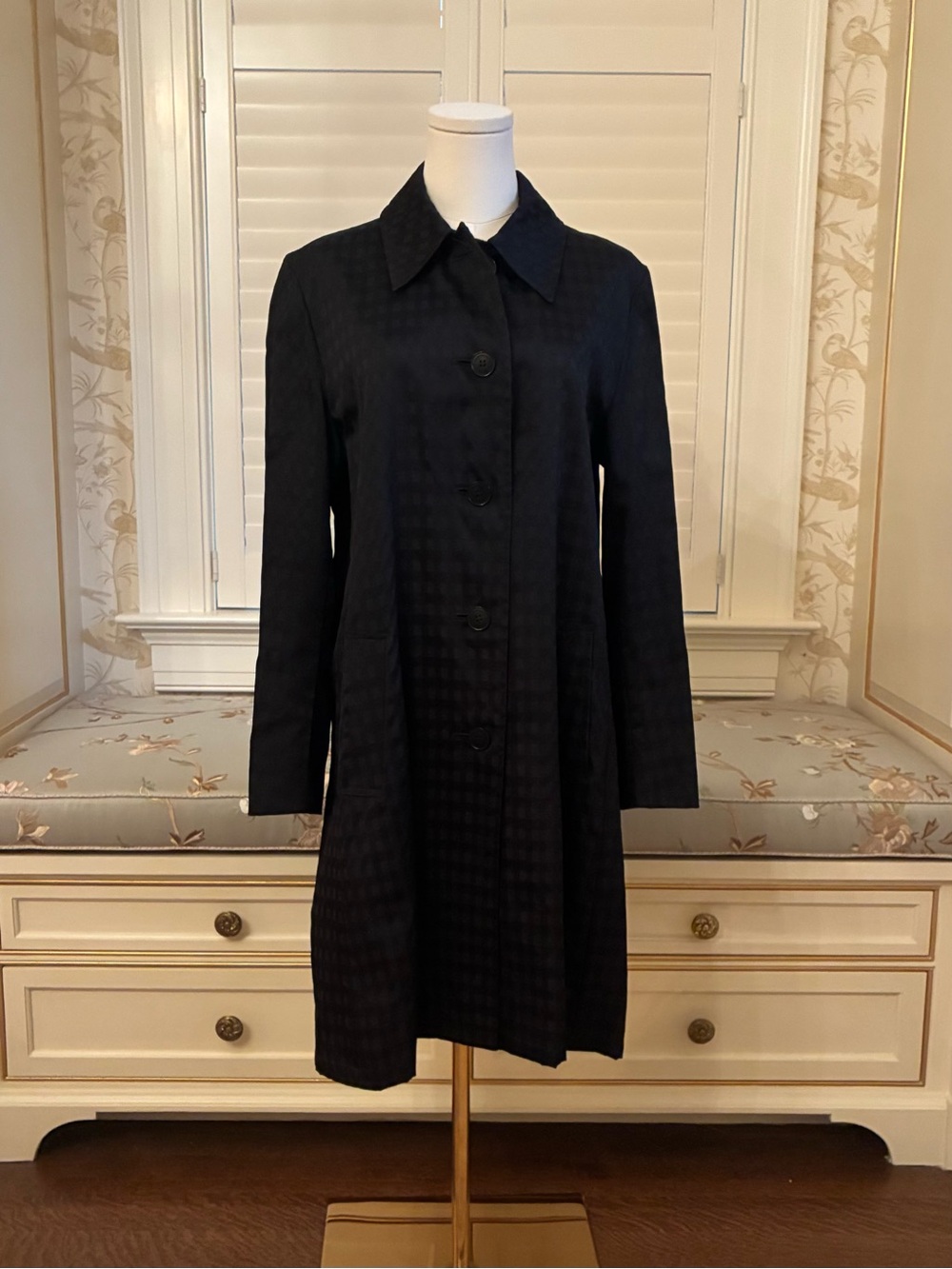 Aquascutum London Classic Black Trench Rain Coat Button-Front